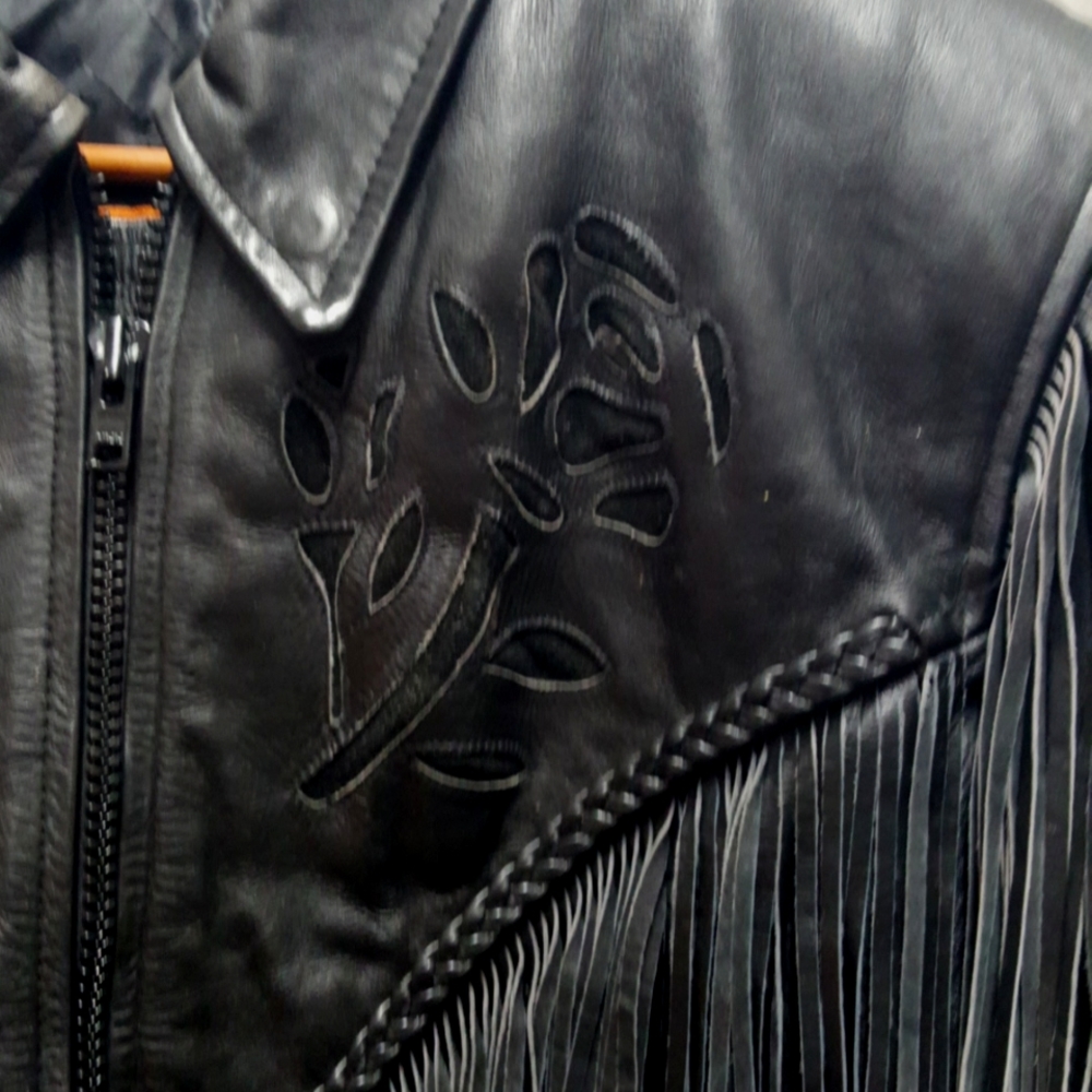 Leather Fringe Rose Inlay Jacket - Picture 5 of 9
